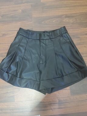 Maeve Black Faux Leather Pleated Skort Shorts